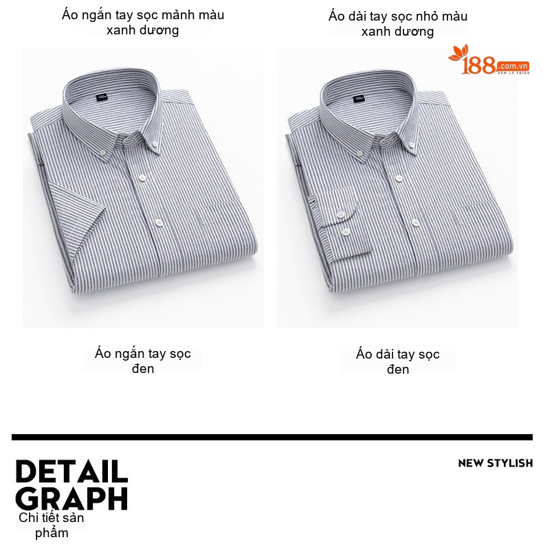 Áo Sơ Mi Nam Tay Ngắn Cotton Oxford Sọc Màu Xanh Dương, Xám, Trắng, Cam... chi tiết 13