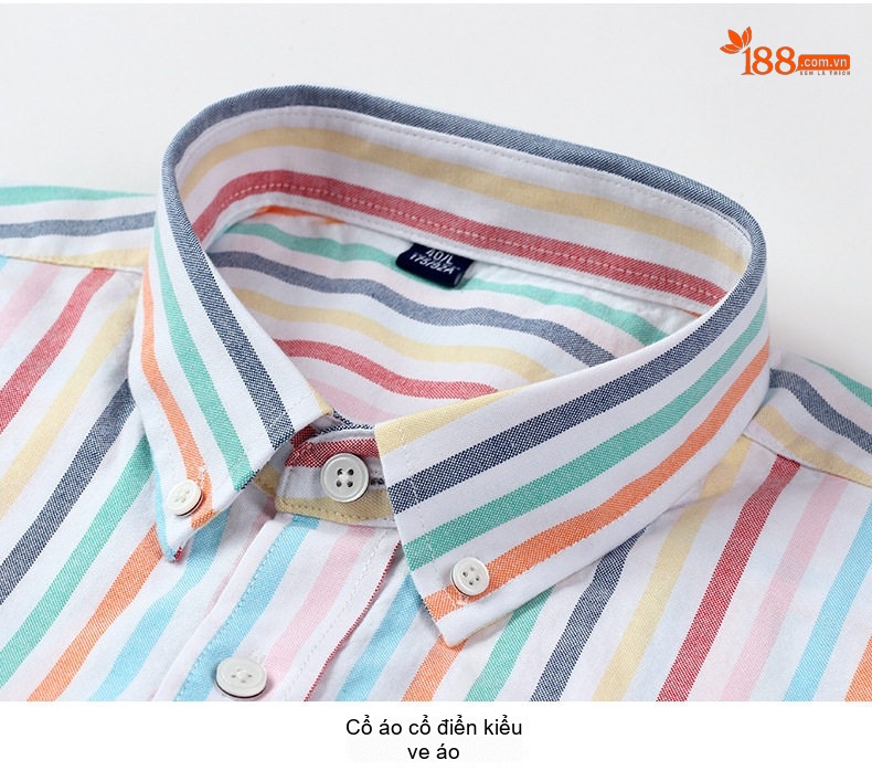 Áo Sơ Mi Nam Tay Ngắn Cotton Oxford Sọc Màu Xanh Dương, Xám, Trắng, Cam... chi tiết 14