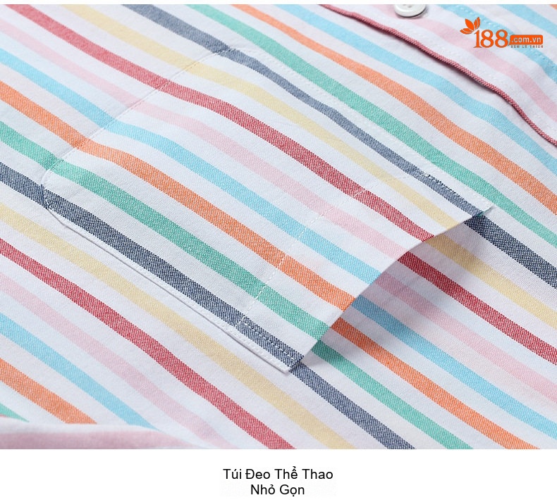Áo Sơ Mi Nam Tay Ngắn Cotton Oxford Sọc Màu Xanh Dương, Xám, Trắng, Cam... chi tiết 15