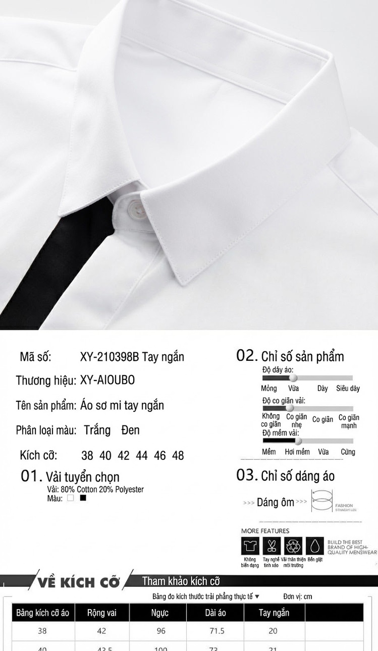 Áo Sơ Mi Nam Tay Ngắn Form Slimfit In Hoa Tiết Cổ Điển Màu Trắng, Đen chi tiết 2