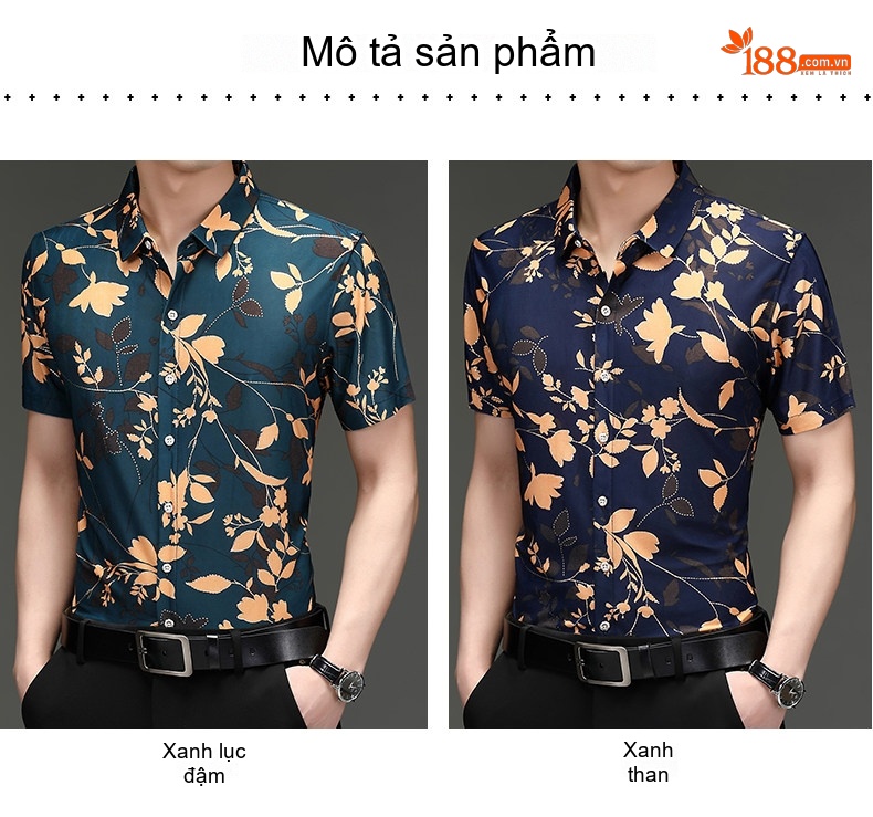 Áo Sơ Mi Nam Tay Ngắn Họa Tiết Hoa Lá In Nổi Co Giãn Thoáng Mát chi tiết 6
