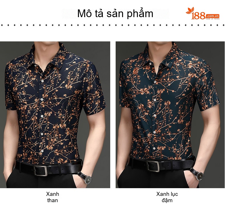 Áo Sơ Mi Nam Tay Ngắn Họa Tiết Hoa Lá In Nổi Co Giãn Thoáng Mát chi tiết 7
