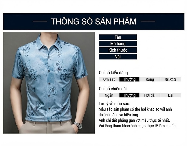 Áo Sơ Mi Nam Tay Ngắn Họa Tiết Hoa Lụa Tơ Tằm Mỏng Chống Nhăn Màu Xanh, Xám, Đen, Hồng... chi tiết 6