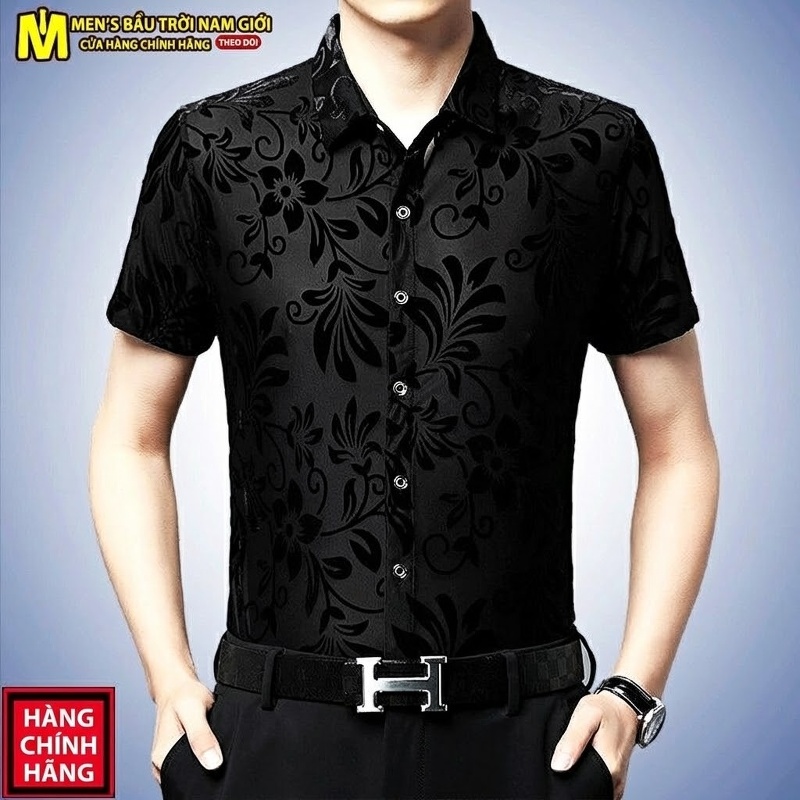 Áo Sơ Mi Nam Tay Ngắn Họa Tiết Hoa Văn Trung Niên Phong Cách Business Casual Màu Đen, Xanh Dương, Xanh Lá...