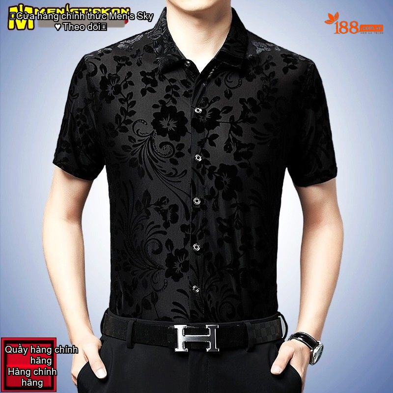 Áo Sơ Mi Nam Tay Ngắn Họa Tiết Hoa Văn Trung Niên Phong Cách Business Casual Màu Đen, Xanh Dương, Xanh Lá...