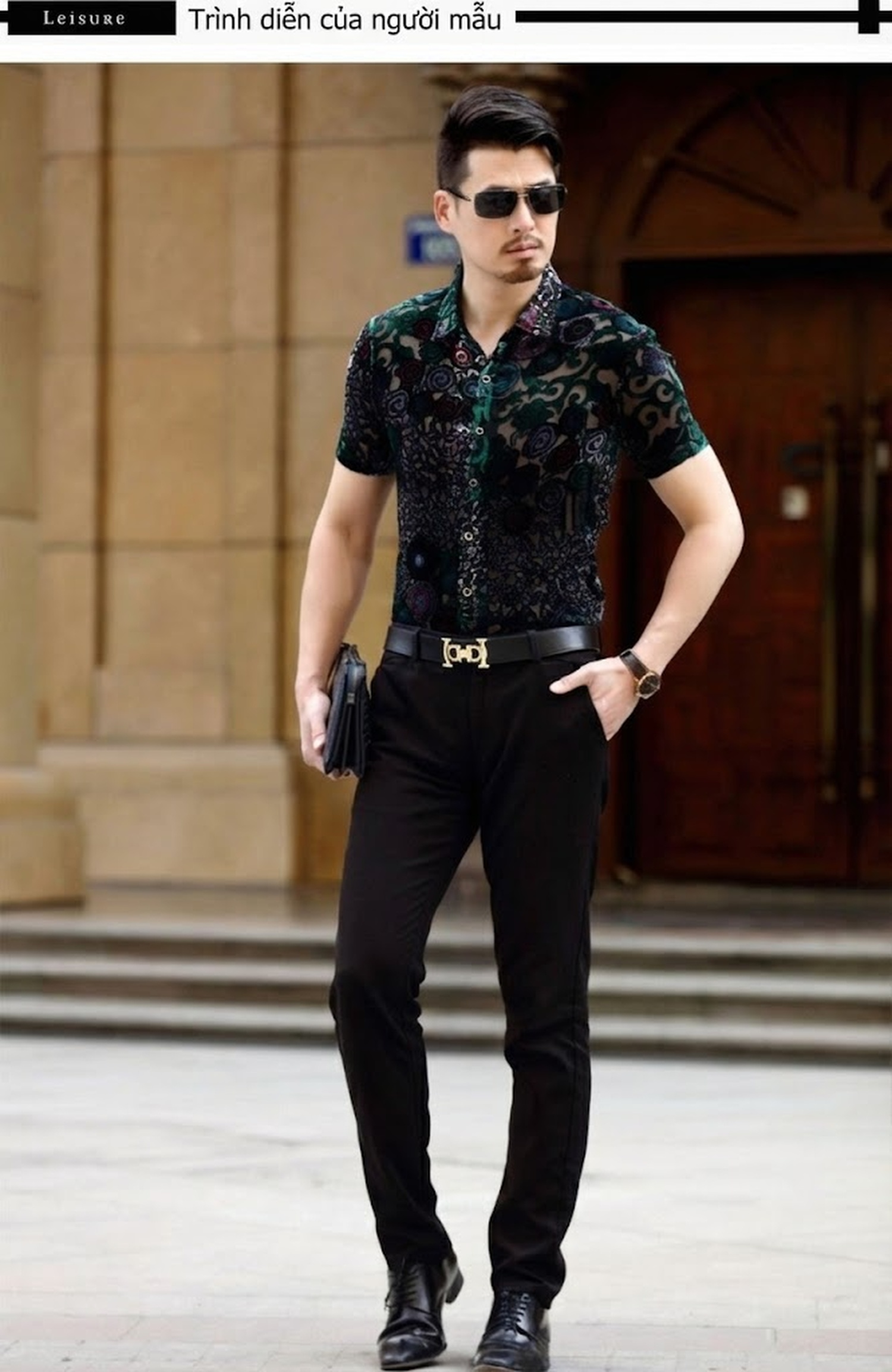 Áo Sơ Mi Nam Tay Ngắn Họa Tiết Hoa Văn Trung Niên Phong Cách Business Casual Màu Đen, Xanh Dương, Xanh Lá... chi tiết 5