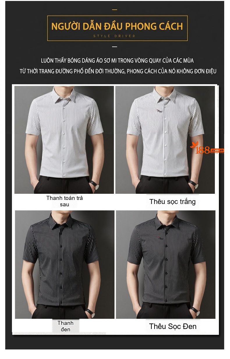 Áo Sơ Mi Nam Tay Ngắn Họa Tiết Sọc Cổ Bẻ Phong Cách Casual chi tiết 11