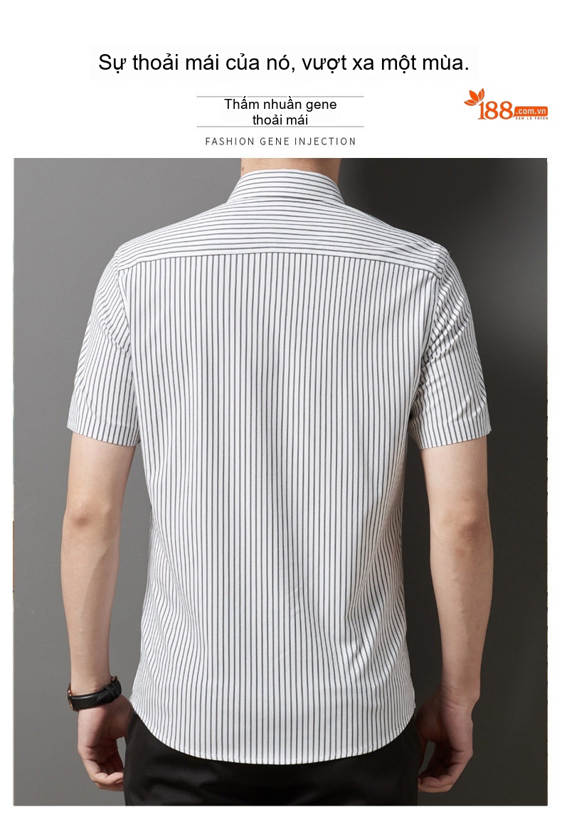 Áo Sơ Mi Nam Tay Ngắn Họa Tiết Sọc Cổ Bẻ Phong Cách Casual chi tiết 2