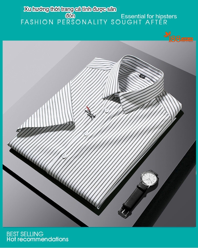 Áo Sơ Mi Nam Tay Ngắn Họa Tiết Sọc Cổ Bẻ Phong Cách Casual chi tiết 4