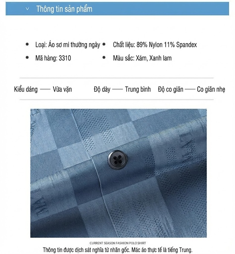 Áo Sơ Mi Nam Tay Ngắn Ice Silk Họa Tiết Caro Thoáng Mát Màu Xanh, Xám chi tiết 7