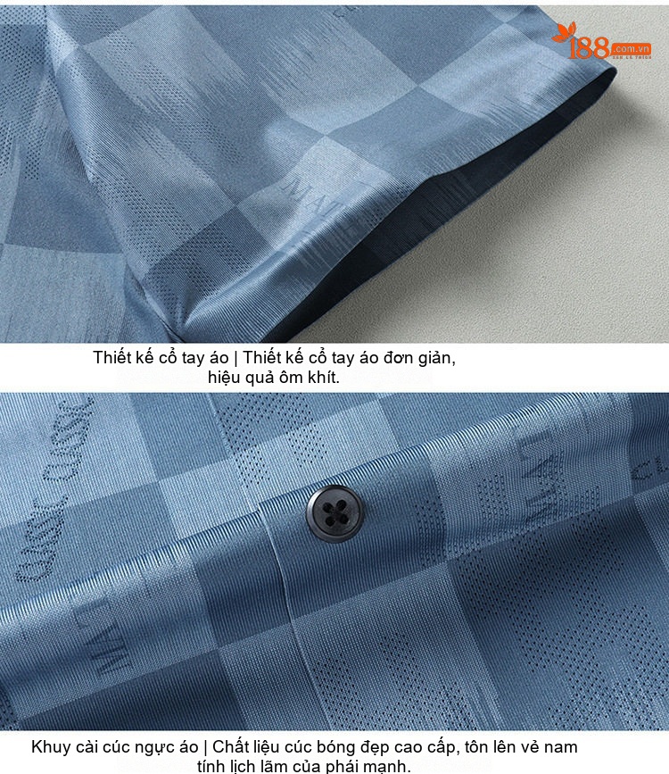 Áo Sơ Mi Nam Tay Ngắn Ice Silk Họa Tiết Caro Thoáng Mát Màu Xanh, Xám chi tiết 16
