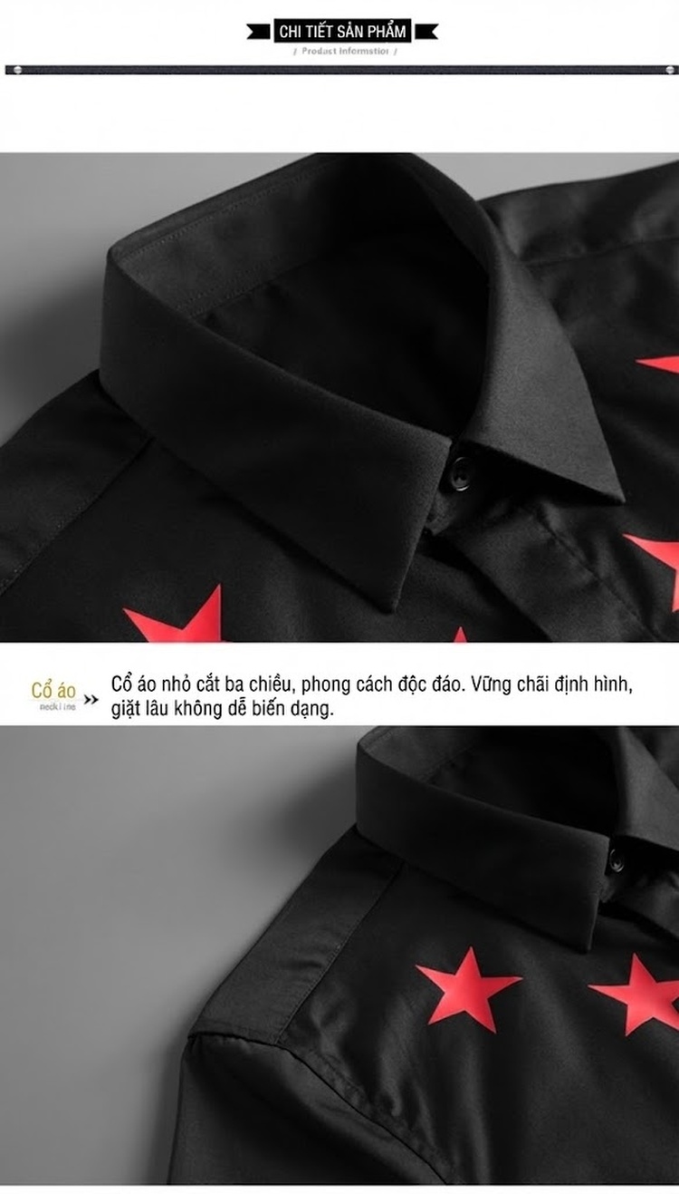 Áo Sơ Mi Nam Tay Ngắn In Hình Ngôi Sao Phong Cách Âu Mỹ Cao Cấp Màu Đen, Trắng chi tiết 10