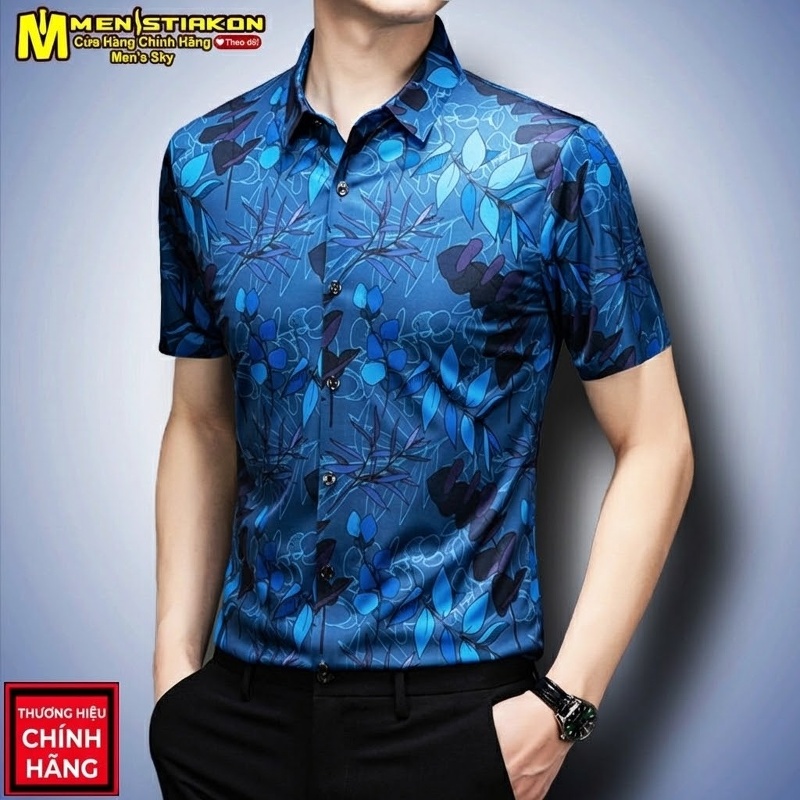Áo Sơ Mi Nam Tay Ngắn In Hoa Mùa Hè Thoáng Mát Phong Cách Casual Màu Xanh, Trắng, Đen, Nâu...