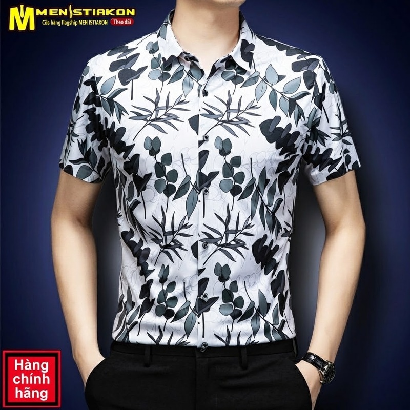 Áo Sơ Mi Nam Tay Ngắn In Hoa Mùa Hè Thoáng Mát Phong Cách Casual Màu Xanh, Trắng, Đen, Nâu...