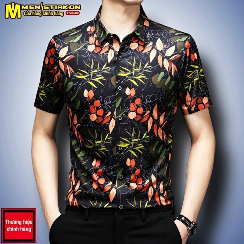 Áo Sơ Mi Nam Tay Ngắn In Hoa Mùa Hè Thoáng Mát Phong Cách Casual Màu Xanh, Trắng, Đen, Nâu...