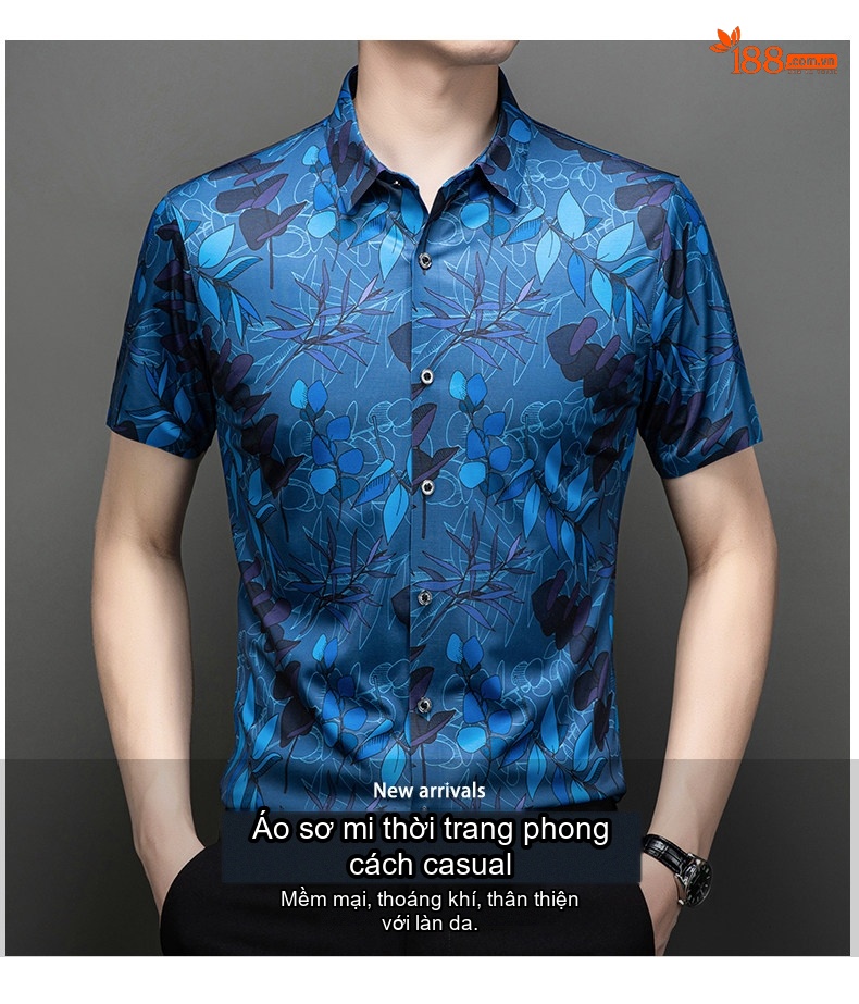 Áo Sơ Mi Nam Tay Ngắn In Hoa Mùa Hè Thoáng Mát Phong Cách Casual Màu Xanh, Trắng, Đen, Nâu... chi tiết 1