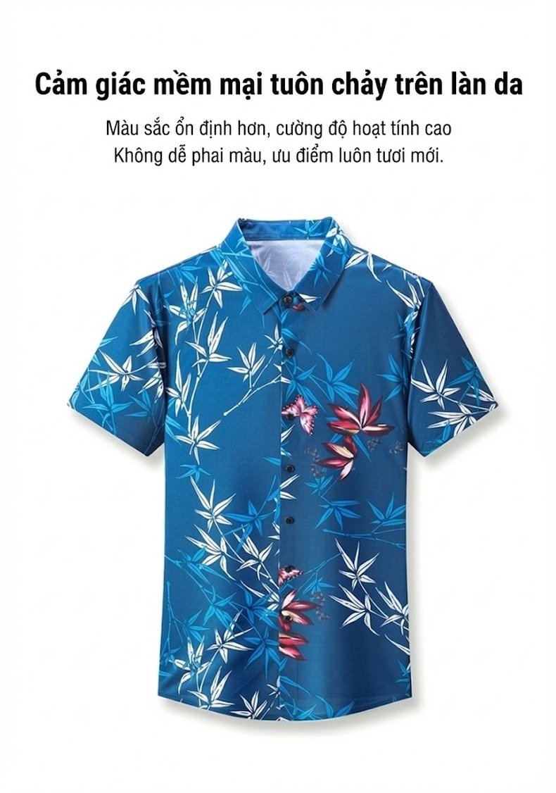Áo Sơ Mi Nam Tay Ngắn In Hoa Mùa Hè Thoáng Mát Phong Cách Casual Màu Xanh, Trắng, Đen, Nâu... chi tiết 3