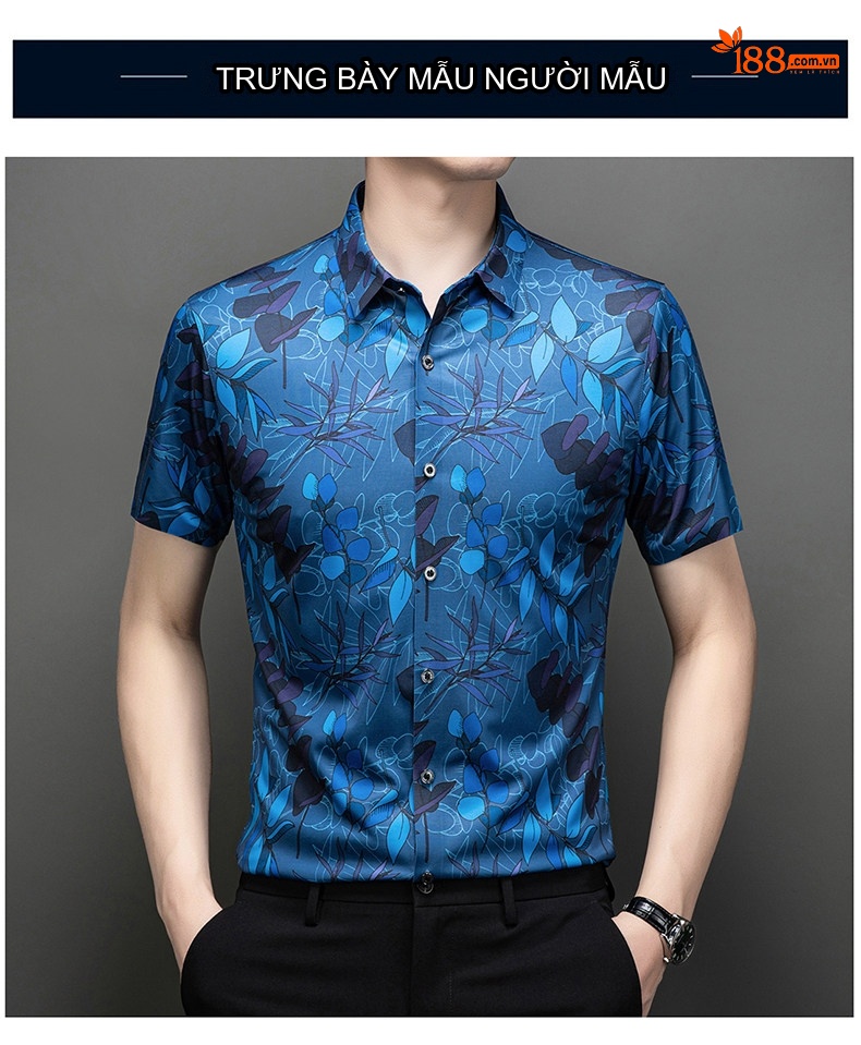 Áo Sơ Mi Nam Tay Ngắn In Hoa Mùa Hè Thoáng Mát Phong Cách Casual Màu Xanh, Trắng, Đen, Nâu... chi tiết 9