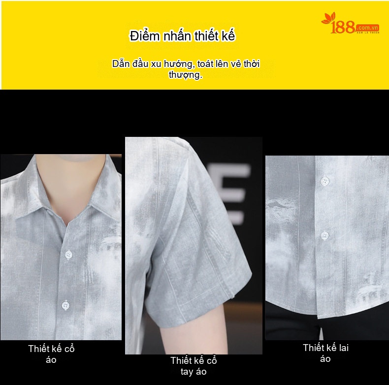 Áo Sơ Mi Nam Tay Ngắn In Họa Tiết Mỏng Mát Phong Cách Công Sở Màu Be, Xám chi tiết 2