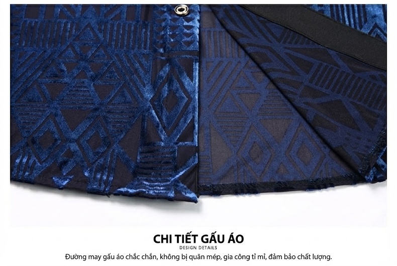 Áo Sơ Mi Nam Tay Ngắn Lụa Băng Nhung Gân Họa Tiết Màu Xanh Navy, Đen, Xanh Lá chi tiết 17