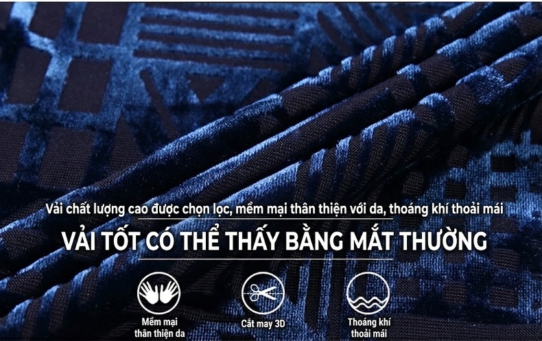 Áo Sơ Mi Nam Tay Ngắn Lụa Băng Nhung Gân Họa Tiết Màu Xanh Navy, Đen, Xanh Lá chi tiết 2