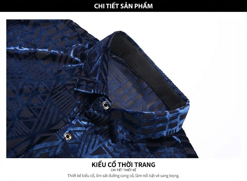 Áo Sơ Mi Nam Tay Ngắn Lụa Băng Nhung Gân Họa Tiết Màu Xanh Navy, Đen, Xanh Lá chi tiết 15