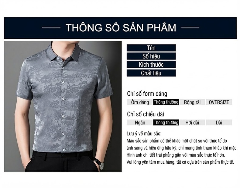 Áo Sơ Mi Nam Tay Ngắn Lụa Hoa Văn Trung Niên Dáng Rộng Màu Nâu, Xám, Đỏ chi tiết 6
