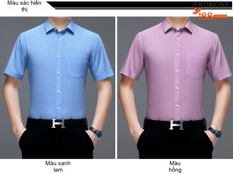 Áo Sơ Mi Nam Tay Ngắn Lụa Tằm Không Nhăn Chống Nhăn Có Túi Màu Xanh, Hồng chi tiết 7