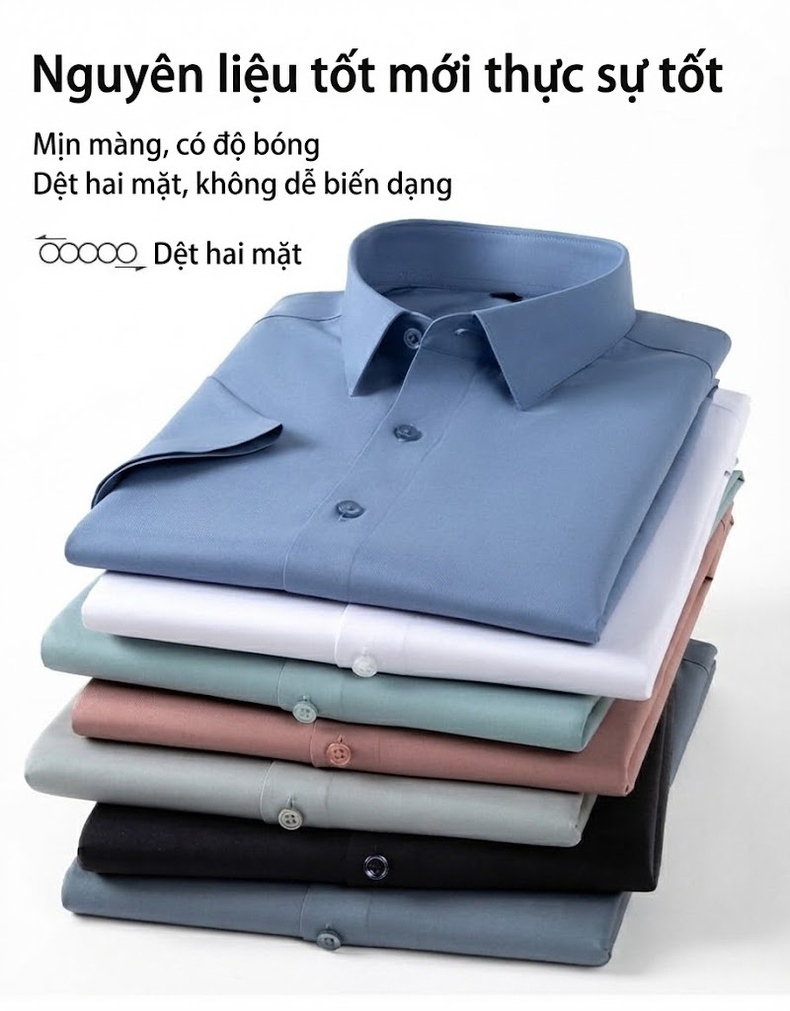 Áo Sơ Mi Nam Tay Ngắn Lụa Tằm Thoáng Khí Màu Trắng, Xám Xanh, Hồng Đậu, Đen... chi tiết 6