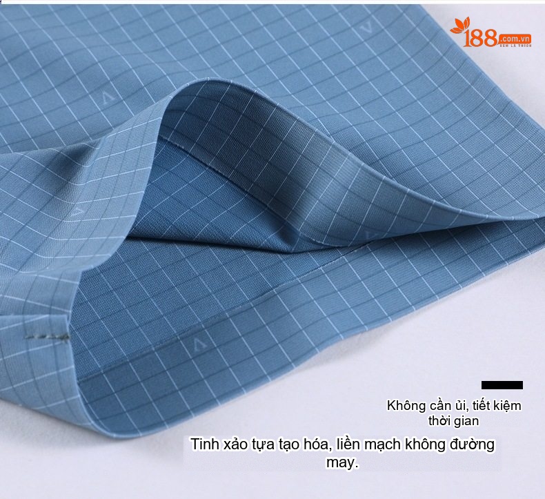 Áo Sơ Mi Nam Tay Ngắn Lụa Tằm Tơ Họa Tiết Kẻ Sọc Chống Nhăn Màu Xanh, Tím chi tiết 23