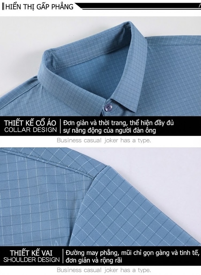 Áo Sơ Mi Nam Tay Ngắn Lụa Tằm Tơ Họa Tiết Kẻ Sọc Chống Nhăn Màu Xanh, Tím chi tiết 21