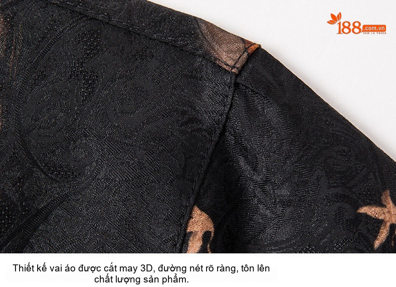 Áo Sơ Mi Nam Tay Ngắn Lụa Tơ Tằm Họa Tiết In Hoa Phong Cách Trung Niên Màu Đen, Nâu chi tiết 10