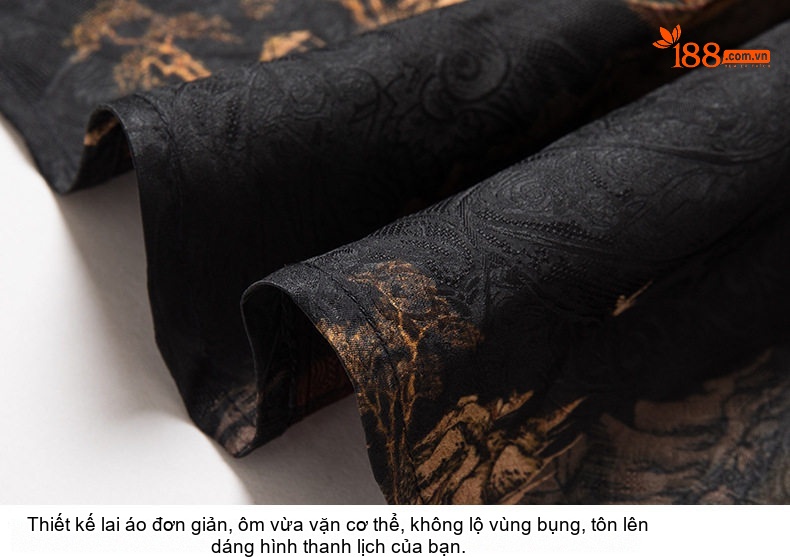 Áo Sơ Mi Nam Tay Ngắn Lụa Tơ Tằm Họa Tiết In Hoa Phong Cách Trung Niên Màu Đen, Nâu chi tiết 12