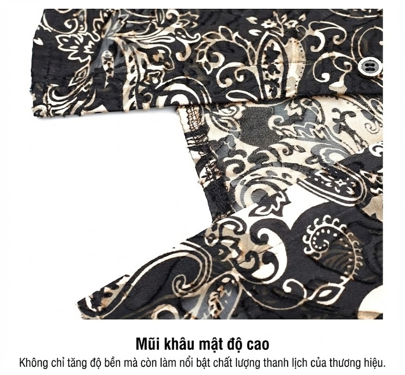 Áo Sơ Mi Nam Tay Ngắn Mỏng Thoáng Mát Họa Tiết Hoa Văn Thời Trang Trung Niên Màu Đen, Vàng chi tiết 7