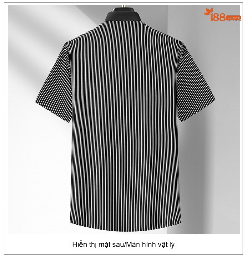 Áo Sơ Mi Nam Tay Ngắn Sọc Đứng Cổ Điển Thoáng Mát Màu Đen chi tiết 12