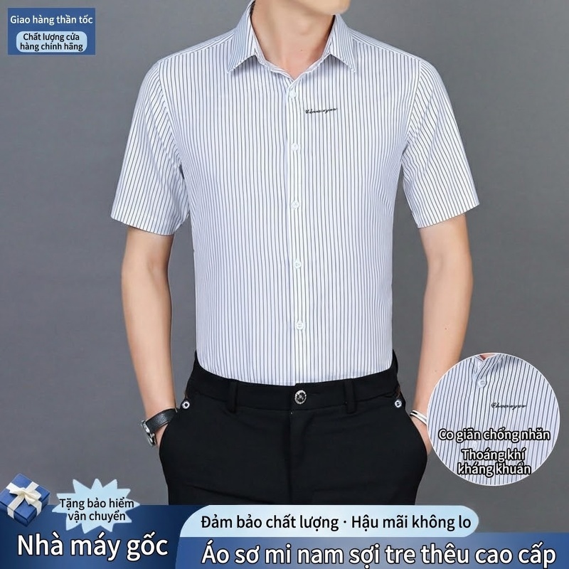 Áo Sơ Mi Nam Tay Ngắn Sọc Kẻ Chống Nhăn Thời Trang