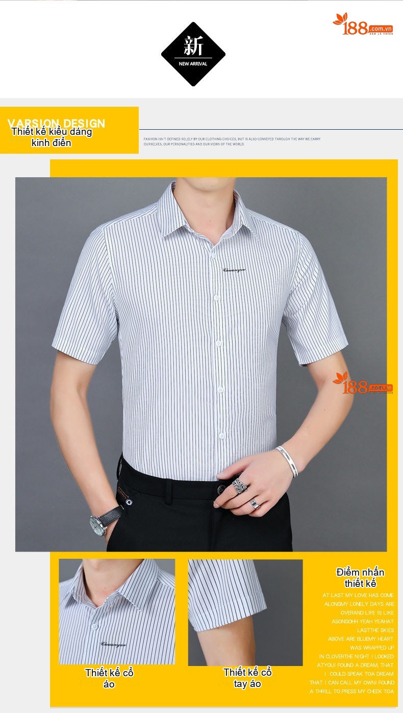 Áo Sơ Mi Nam Tay Ngắn Sọc Kẻ Chống Nhăn Thời Trang chi tiết 2