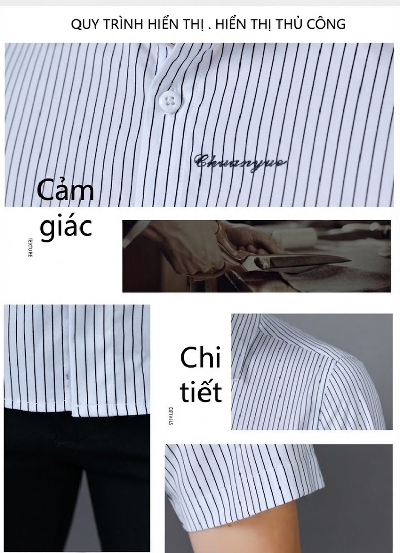 Áo Sơ Mi Nam Tay Ngắn Sọc Kẻ Chống Nhăn Thời Trang chi tiết 5