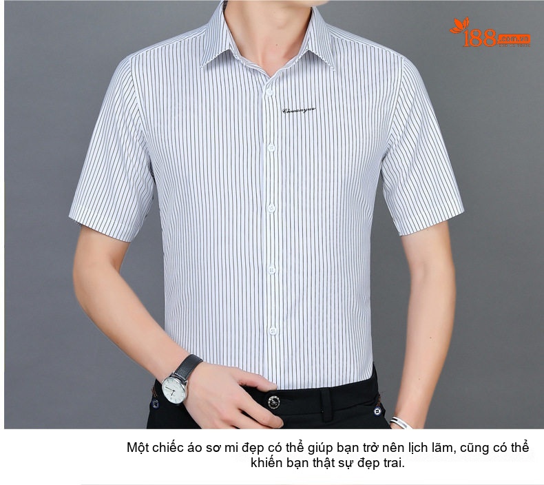 Áo Sơ Mi Nam Tay Ngắn Sọc Kẻ Chống Nhăn Thời Trang chi tiết 10