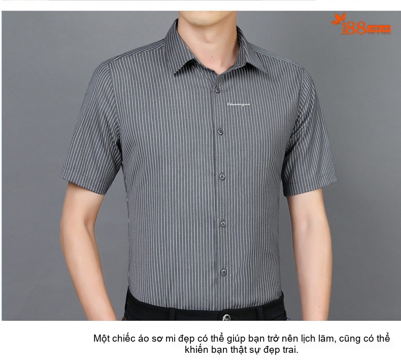 Áo Sơ Mi Nam Tay Ngắn Sọc Kẻ Chống Nhăn Thời Trang chi tiết 16