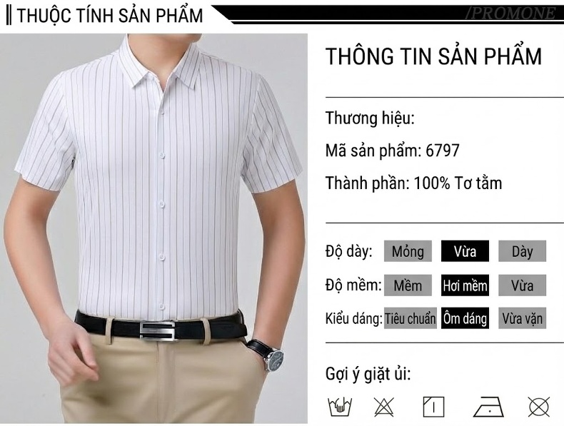 Áo Sơ Mi Nam Tay Ngắn Sọc Kẻ Thời Trang Không Nhăn Thoải Mái Màu Trắng Sọc Xám chi tiết 6