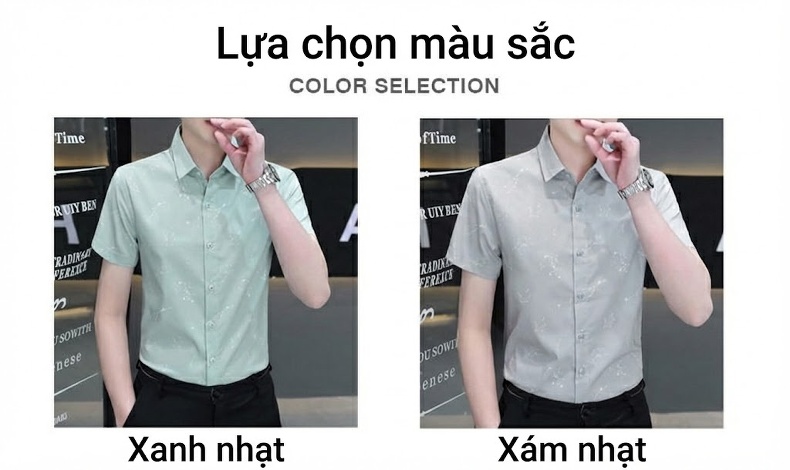 Áo Sơ Mi Nam Tay Ngắn Sợi Tre Mỏng Dáng Ôm Chống Nhăn Màu Xanh Bạc Hà chi tiết 5