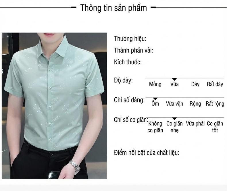 Áo Sơ Mi Nam Tay Ngắn Sợi Tre Mỏng Dáng Ôm Chống Nhăn Màu Xanh Bạc Hà chi tiết 6