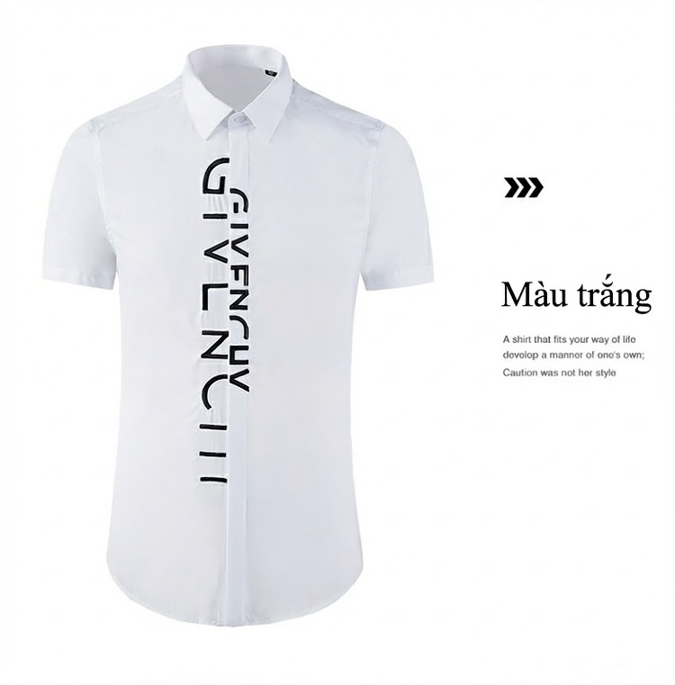 Áo Sơ Mi Nam Tay Ngắn Thêu Chữ, Dáng Ôm Vừa Vặn, Phong Cách Tối Giản Màu Trắng, Đen chi tiết 8