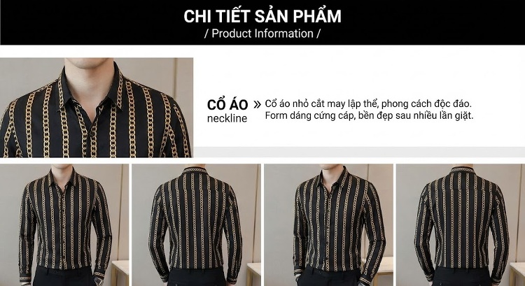 Áo Sơ Mi Nam Tay Ngắn Thêu Hoa Văn Dáng Ôm Phong Cách Lịch Lãm Màu Trắng, Đen chi tiết 10