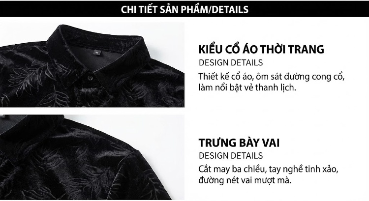 Áo Sơ Mi Nam Tay Ngắn Vải Gấm Nhung Lụa Họa Tiết Hoa Văn Màu Đen chi tiết 10