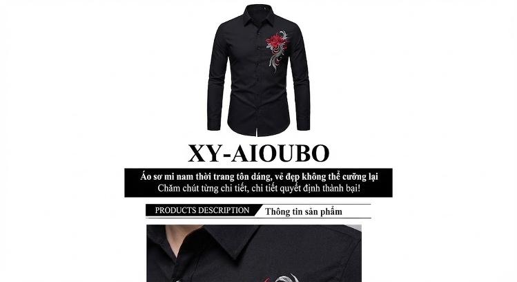 Áo Sơ Mi Nam Thêu Hoa Văn Đính Đá Tay Dài Phong Cách Thời Trang Màu Đen, Trắng chi tiết 1