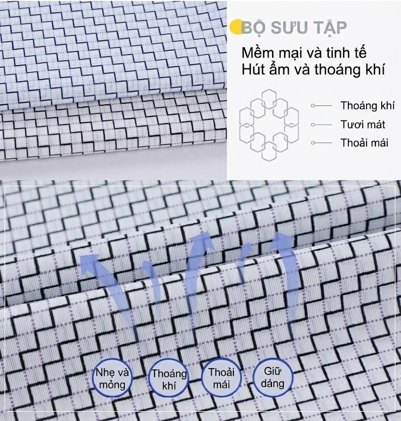 Áo Sơ Mi Nam Trung Niên Lụa Tơ Tằm Tay Ngắn Họa Tiết Màu Xanh, Xám chi tiết 3