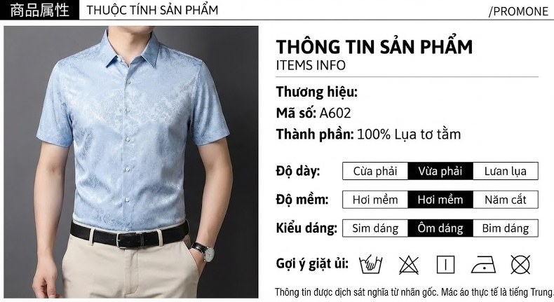 Áo Sơ Mi Nam Trung Niên Lụa Tơ Tằm Tay Ngắn Họa Tiết Màu Xanh, Xám chi tiết 6