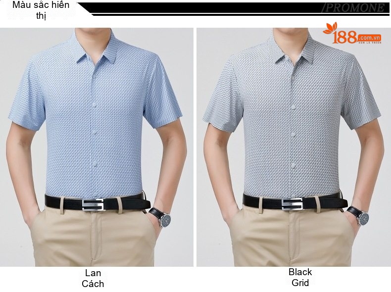 Áo Sơ Mi Nam Trung Niên Lụa Tơ Tằm Tay Ngắn Họa Tiết Màu Xanh, Xám chi tiết 7